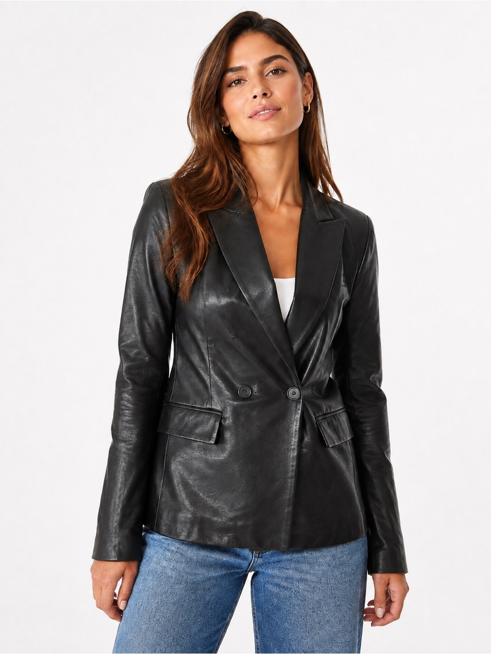 Boy Band of Outsiders Black Leather Double Breasted Blazer Size 3 Medium